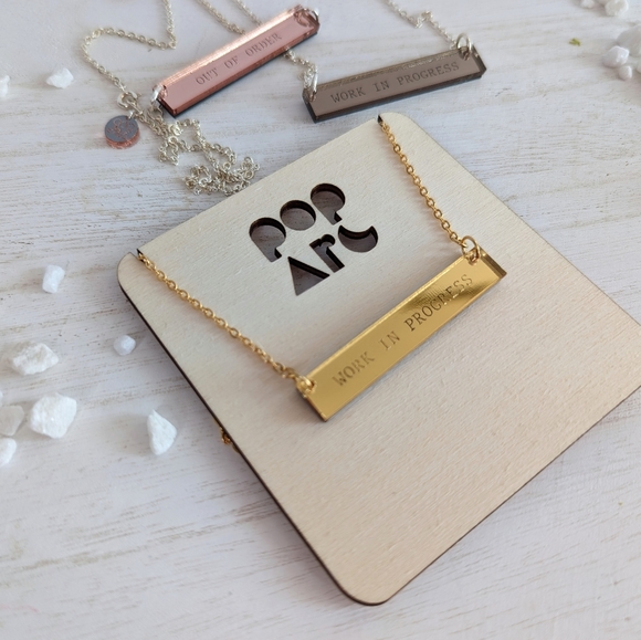 NEW Mirror Bar Quote Metallic Statement Necklace | Handmade Gift - Picture 2 of 7